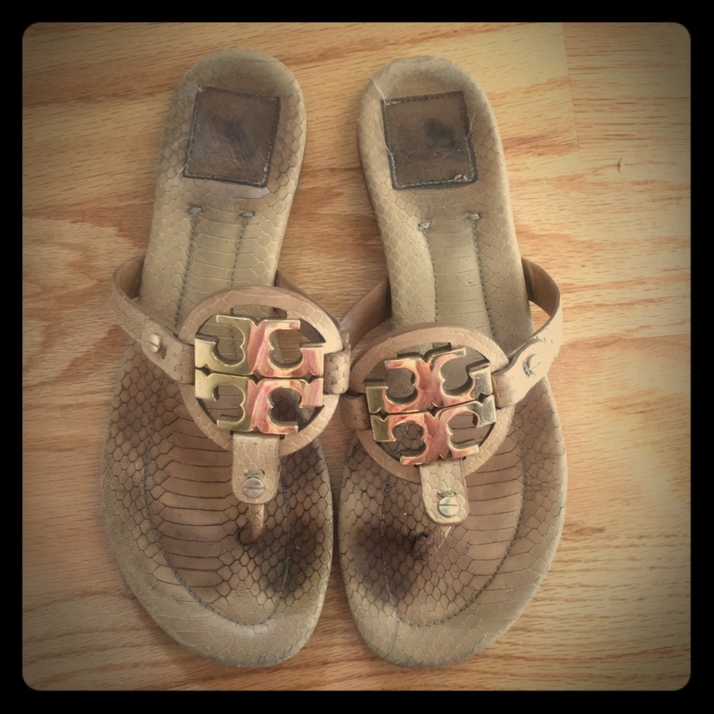 Tory Burch Tan Snakeskin Miller Sandals Size 9